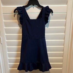 Navy Blue Ruffle Sleeve Kids Dress